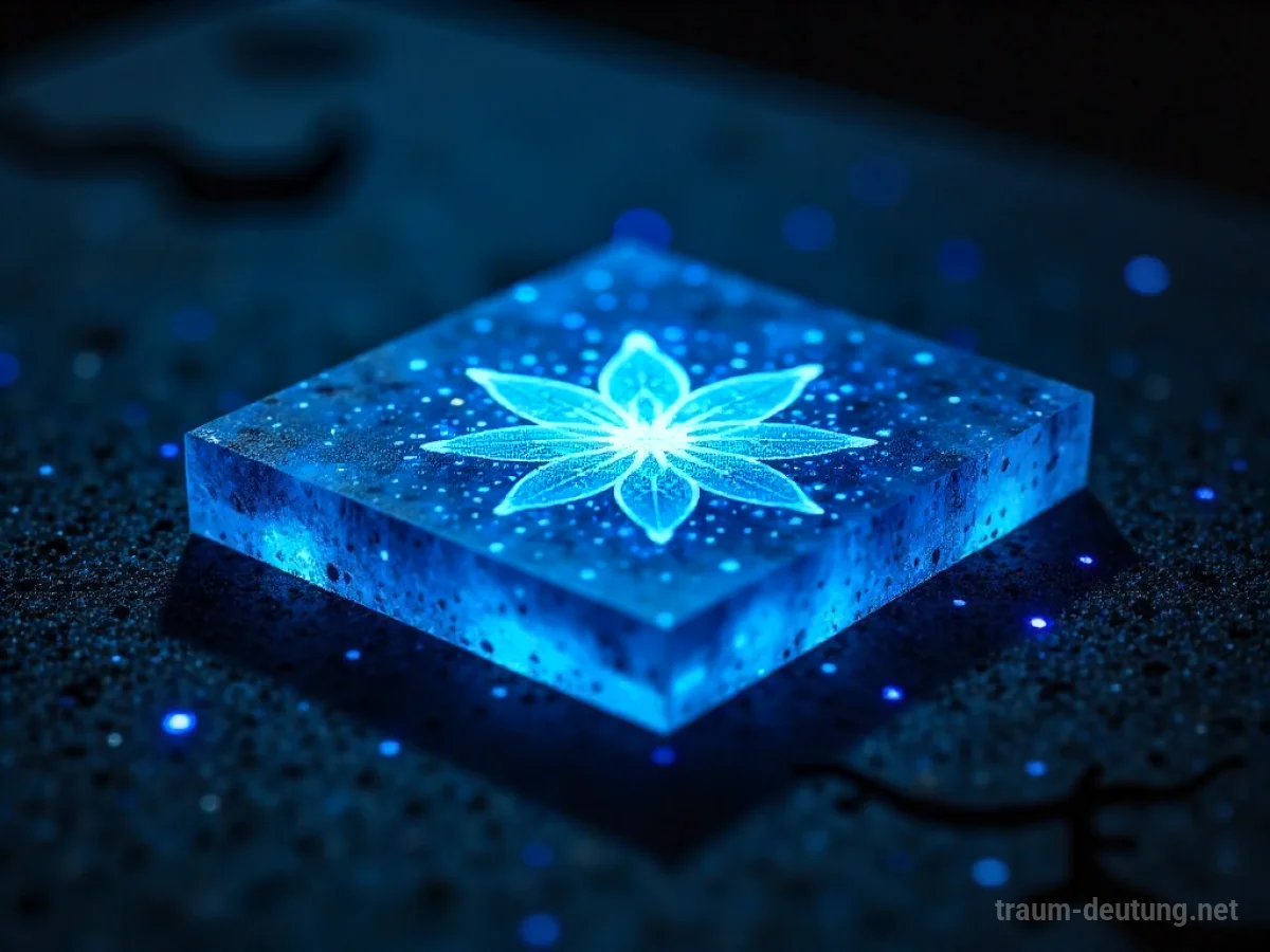 Traumsymbol LSD: Ein kristallines LSD-Papier mit leuchtenden Fraktalen auf dunkler Oberfläche, beleuchtet von sanftem Mondlicht.
