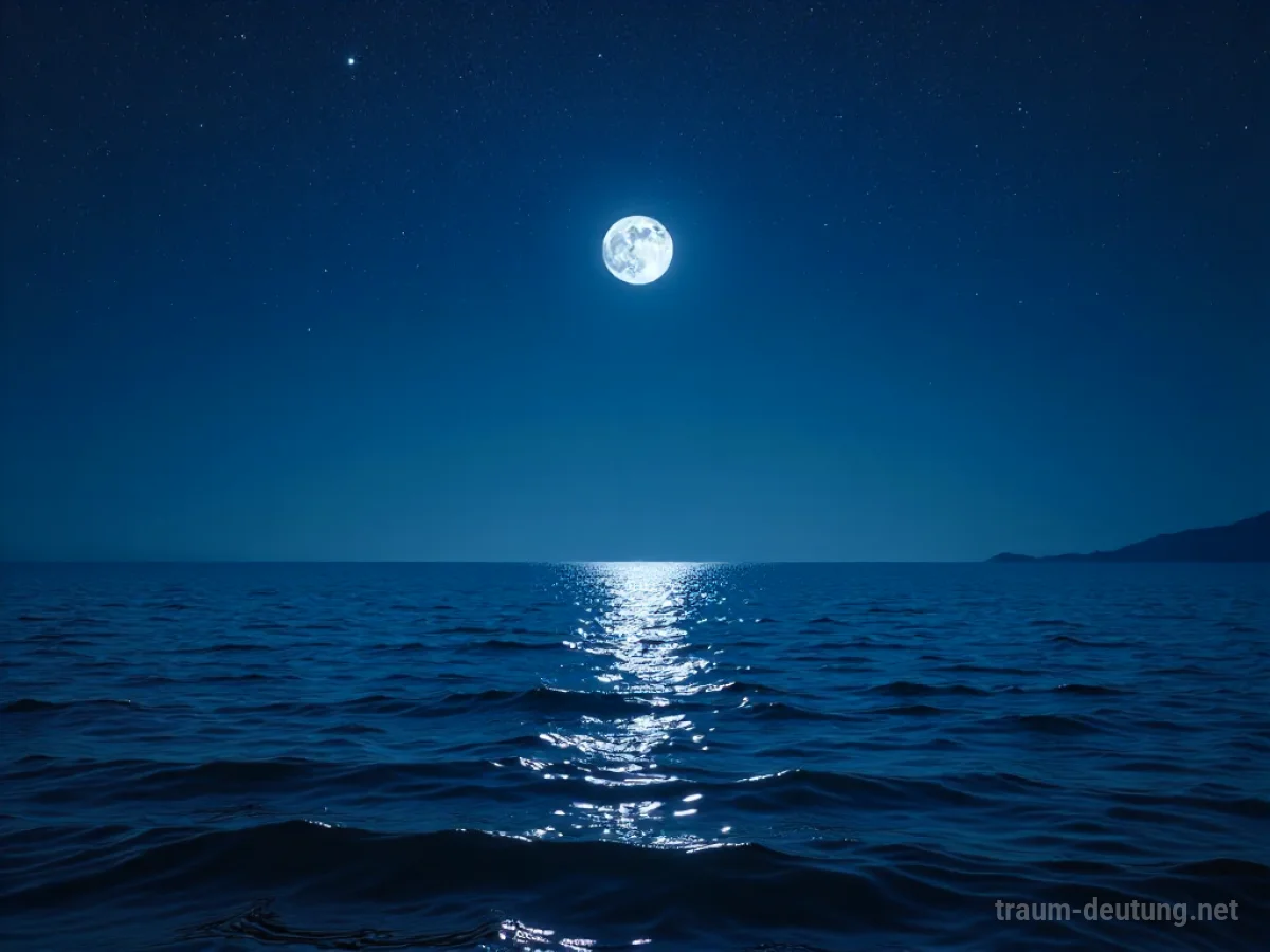 Traumdeutung Marine: Eine ruhige Meeresoberfläche im Mondlicht unter einem sternenklaren Himmel, die die Tiefe des Unbewussten symbolisiert.