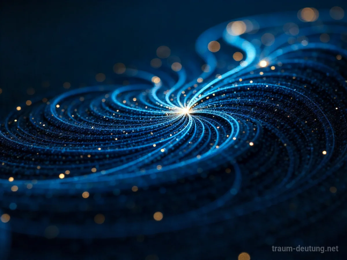 Traumdeutung Muster: Ein komplexes, blau leuchtendes Muster mit goldenen Fäden auf schwarzem Samt, das psychologische Muster im Unterbewusstsein symbolisiert.