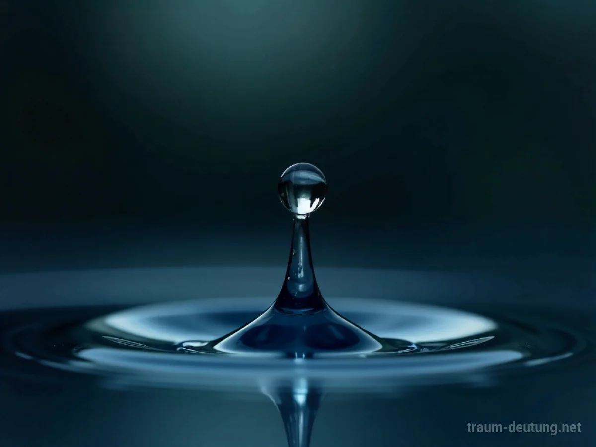 Traumsymbol Nässe: Ein einzelner, großer Wassertropfen schwebt in der Luft, reflektiert sanftes Licht und deutet auf tiefe Emotionen hin.