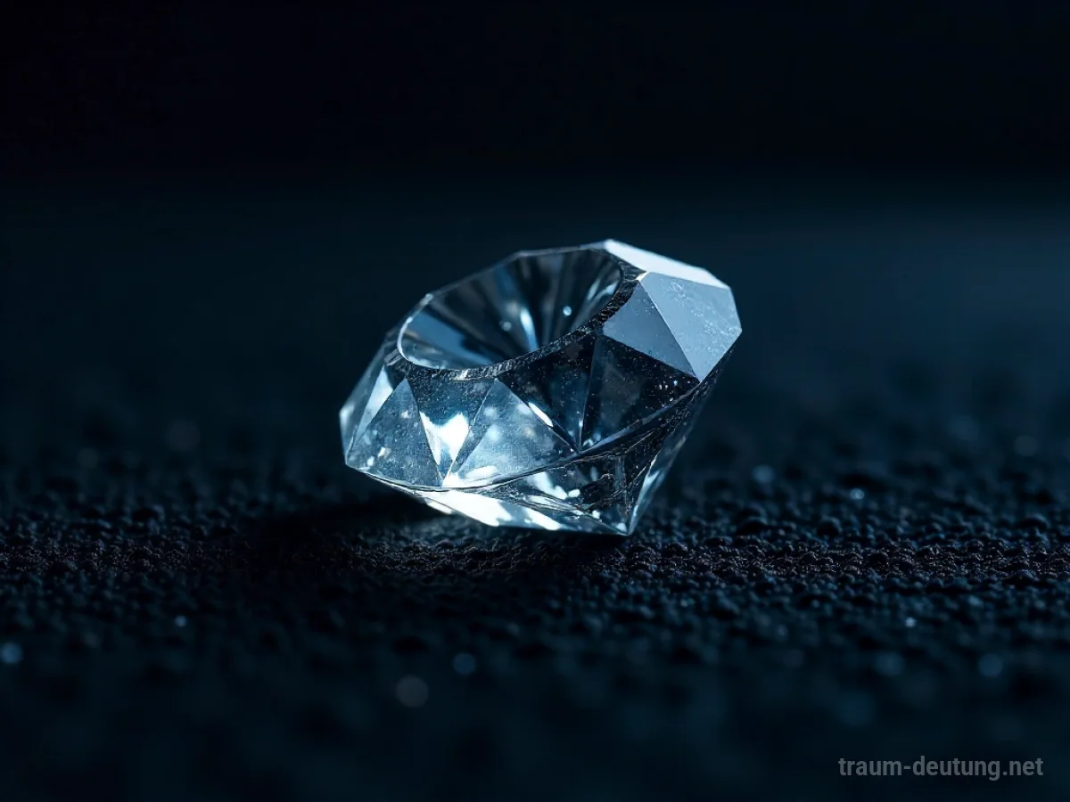 Traumsymbol Roh: Ein ungeschliffener Rohdiamant liegt auf dunklem Samt, aus dem subtiles, ätherisches Licht strahlt.