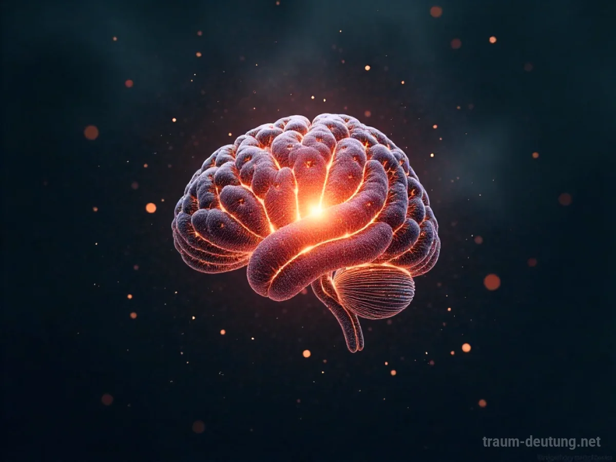 Traumsymbol Smart: Eine leuchtende, abstrakte Darstellung von Intelligenz schwebt in einer dunklen, ätherischen Leere, umgeben von schimmernden Partikeln.
