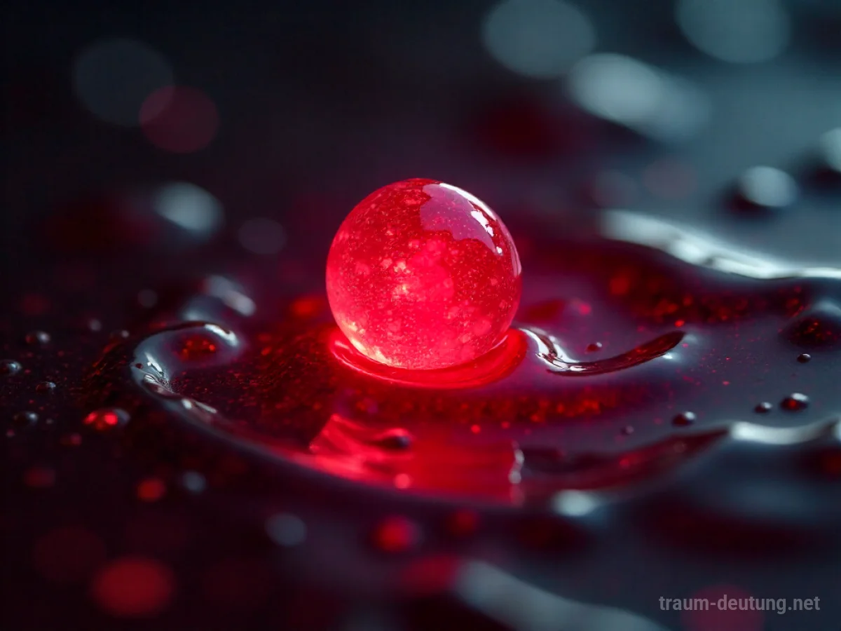 Traumsymbol Syphilis: Ein einzelnes, glühend rotes Syphilis-Bakterium schwebt in einer dunklen, zähflüssigen Substanz, umgeben von unheimlicher Beleuchtung.