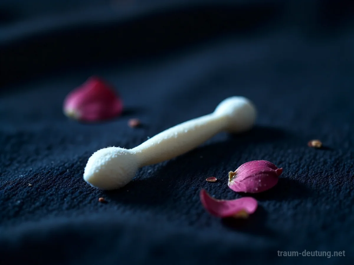 Traumsymbol Tampon: Ein weißer Tampon liegt auf dunklem Samt, beleuchtet von sanftem Mondlicht, mit verstreuten Rosenblättern.