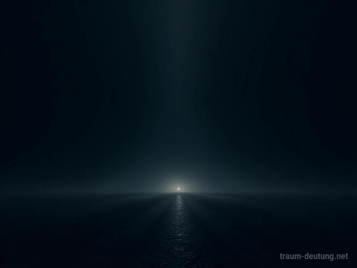Traumsymbol Vakuum: Ein endloser, dunkler Raum mit einem einzelnen, pulsierenden Lichtpunkt in der Mitte, der tiefe Leere und Isolation symbolisiert.