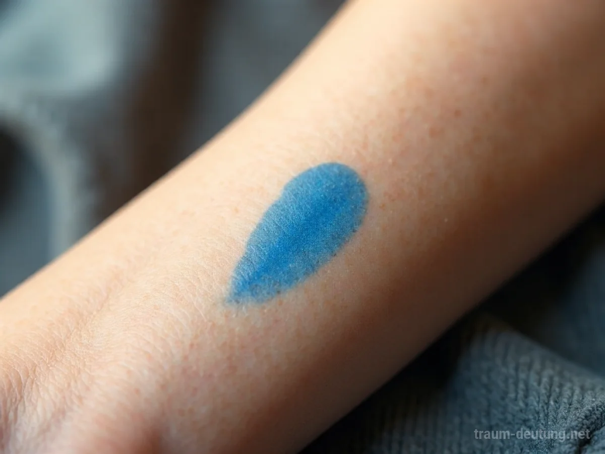 Traumsymbol Vene: Eine detailliert dargestellte, bläuliche Vene auf menschlicher Haut, sanft beleuchtet und mit unscharfem Hintergrund.