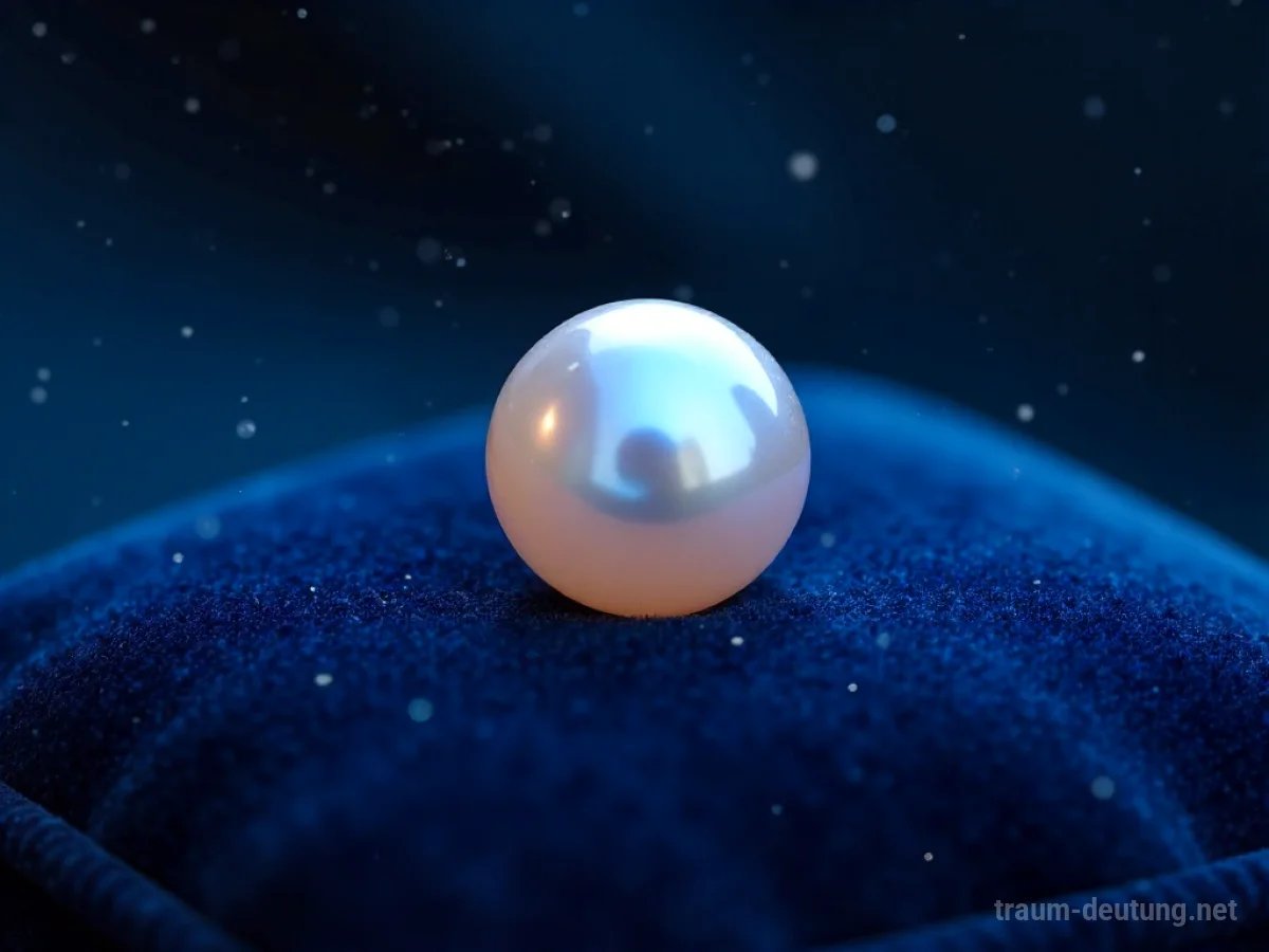Traumsymbol Vorzug: Eine schimmernde, perfekte Perle ruht auf einem tiefblauen Samtkissen und strahlt ein sanftes, inneres Licht aus.